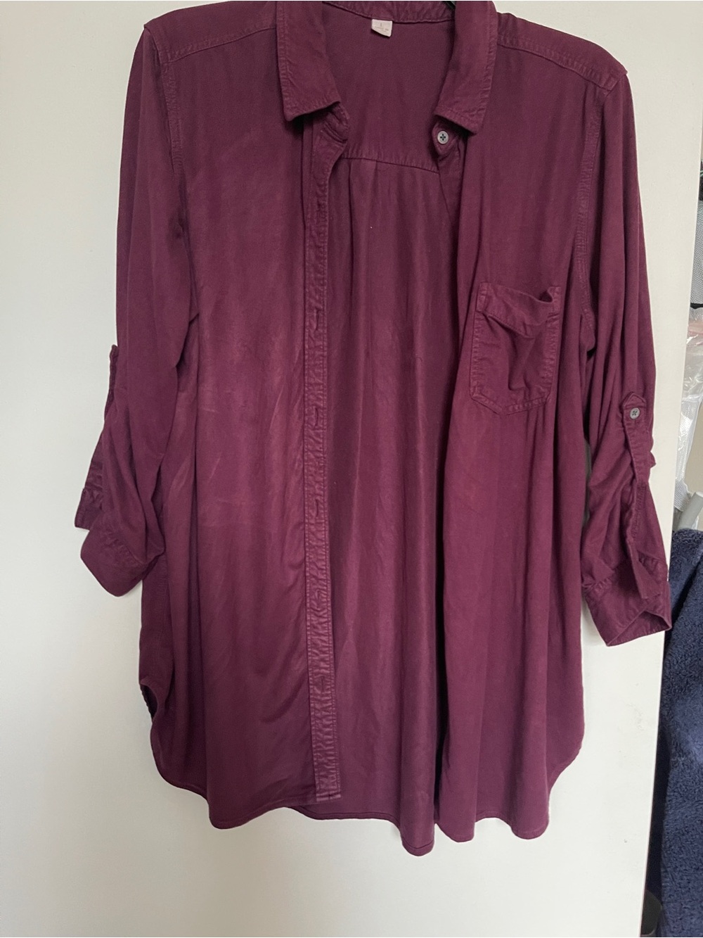 Button-Front Tunic Shirt in Deep Wine